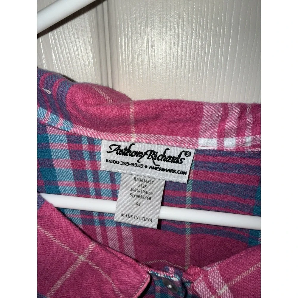 Vintage Flannel Nightgown  Anthony Richard 6x Granny Pink Plaid  100% Cotton - Picture 3 of 4